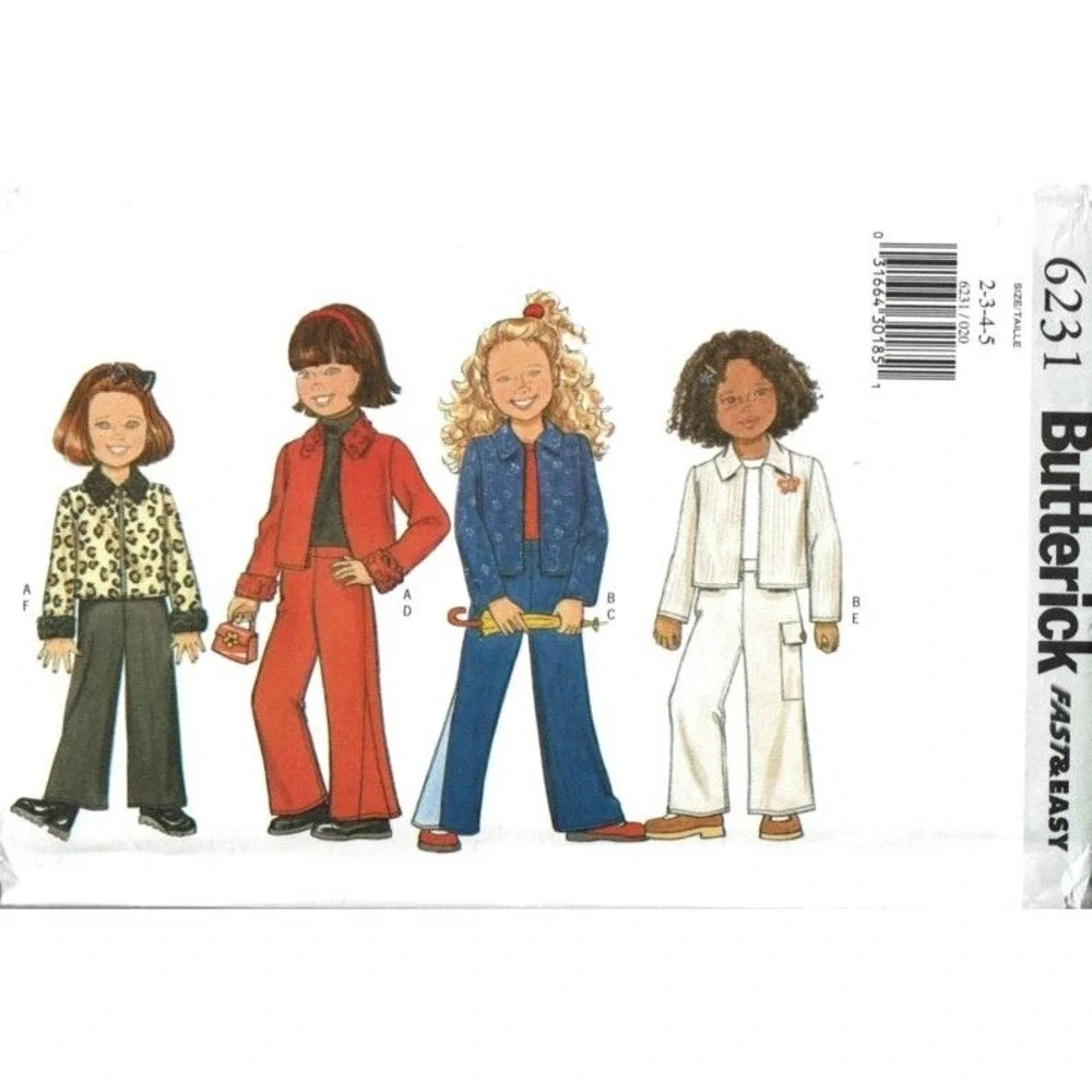 Butterick Sewing Pattern 6231 Jacket Coat Pants Girls Size 2-5 UNCUT